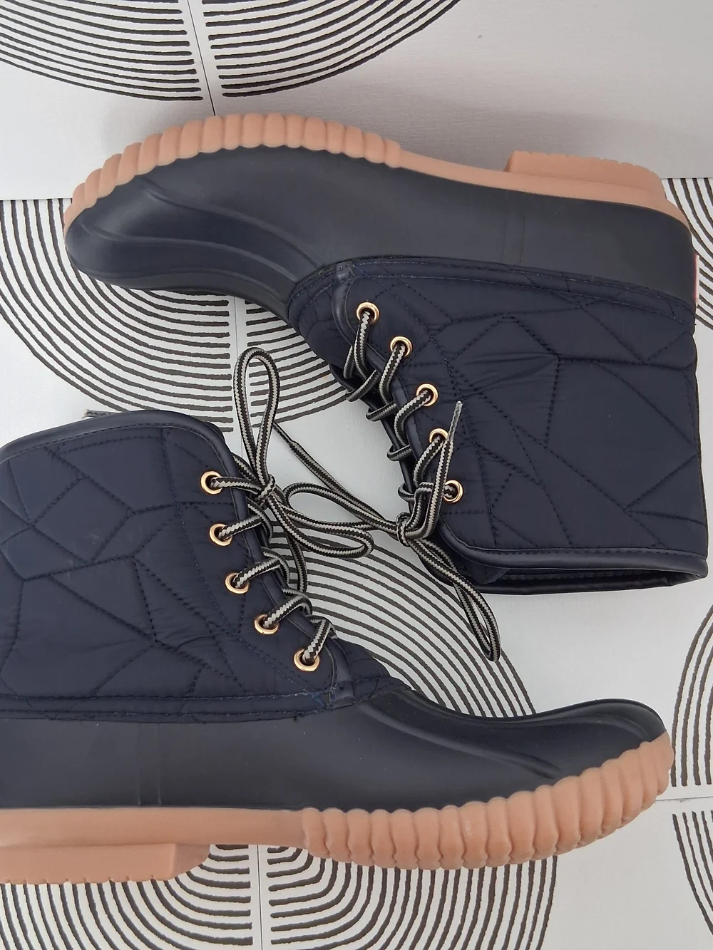 Simply Southern Womens 8 Blue Lace Up Quilted Rubber Rain Snow Ankle Duck Boots